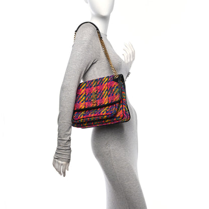 Saint Laurent Tweed Calfskin Matelasse Monogram Medium Niki Chain Satchel Multicolor 3 of 10