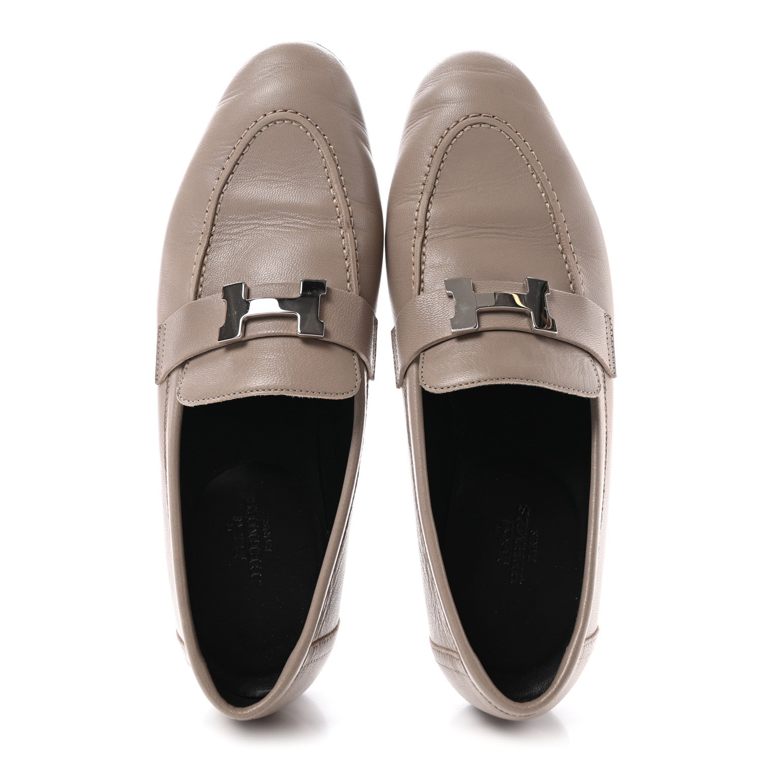 Hermes Goatskin Womens Paris Loafers 37.5 Beige Nude 2 of 10
