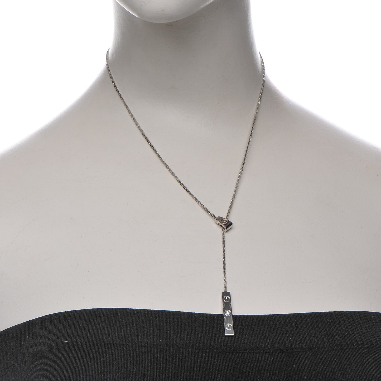 18K White Gold Diamond Lariat Slide Pendant Necklace