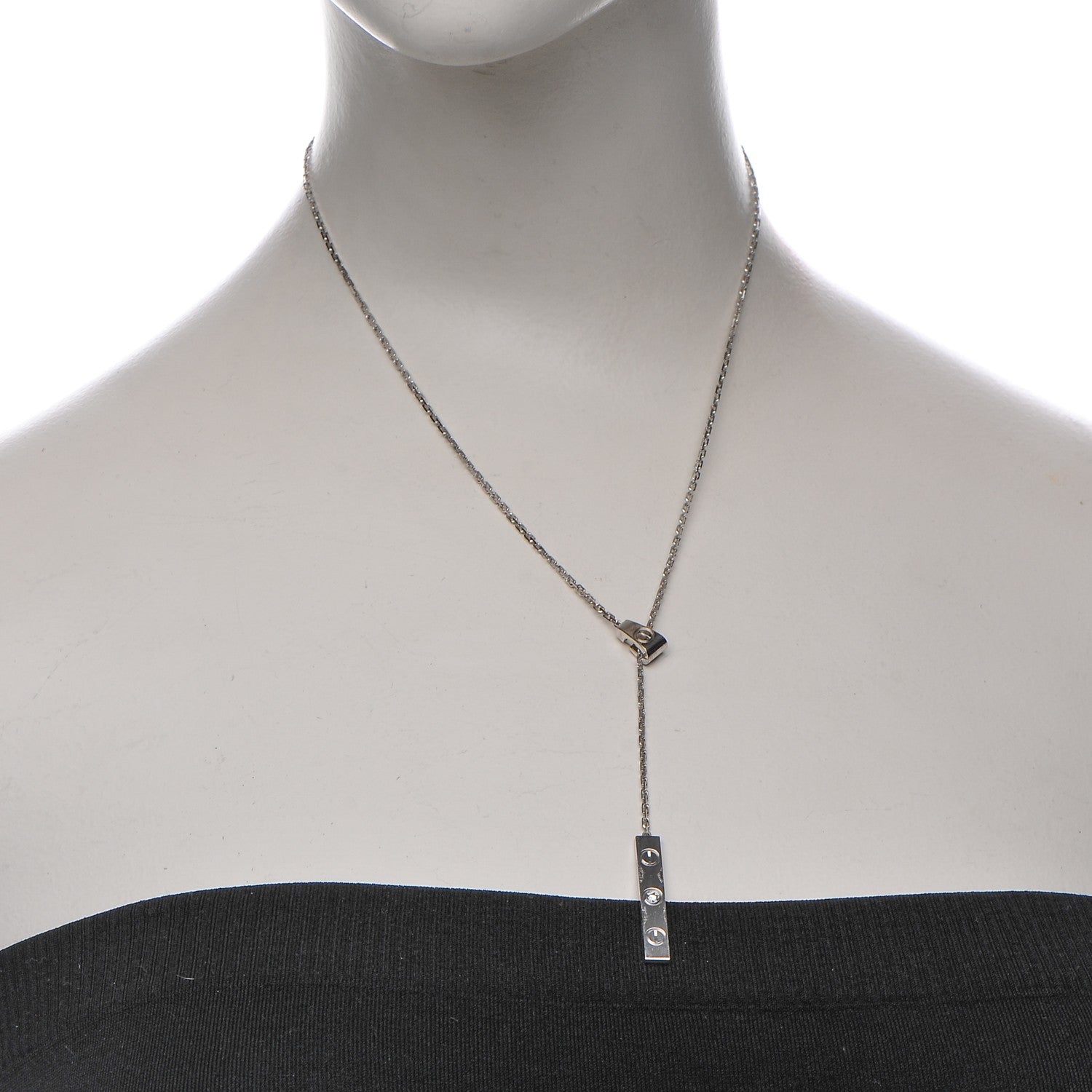 Cartier 18K White Gold Diamond Lariat Slide Pendant Necklace 2 of 9