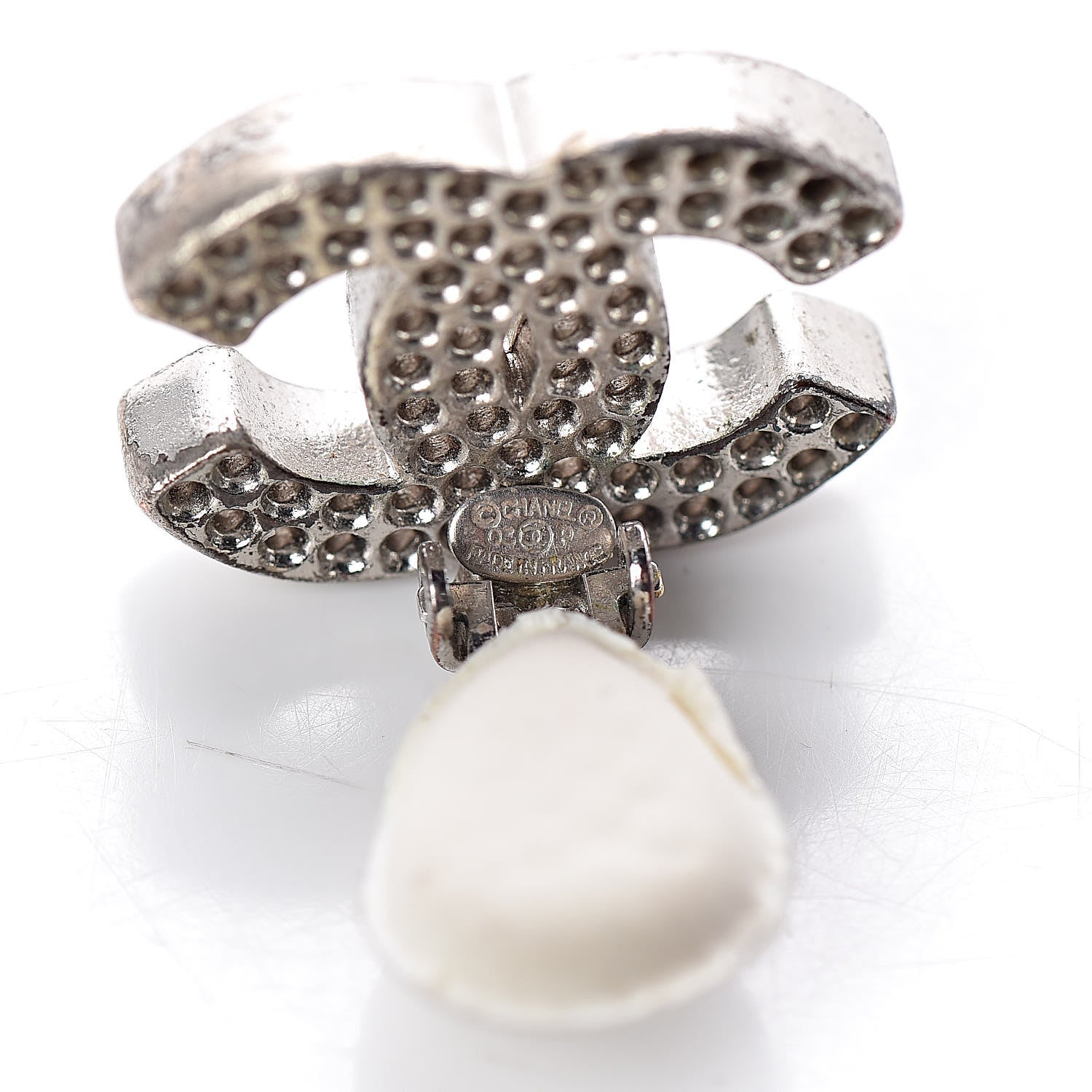 Chanel Perforated CC Clip On Earrings Silver 4 of 4