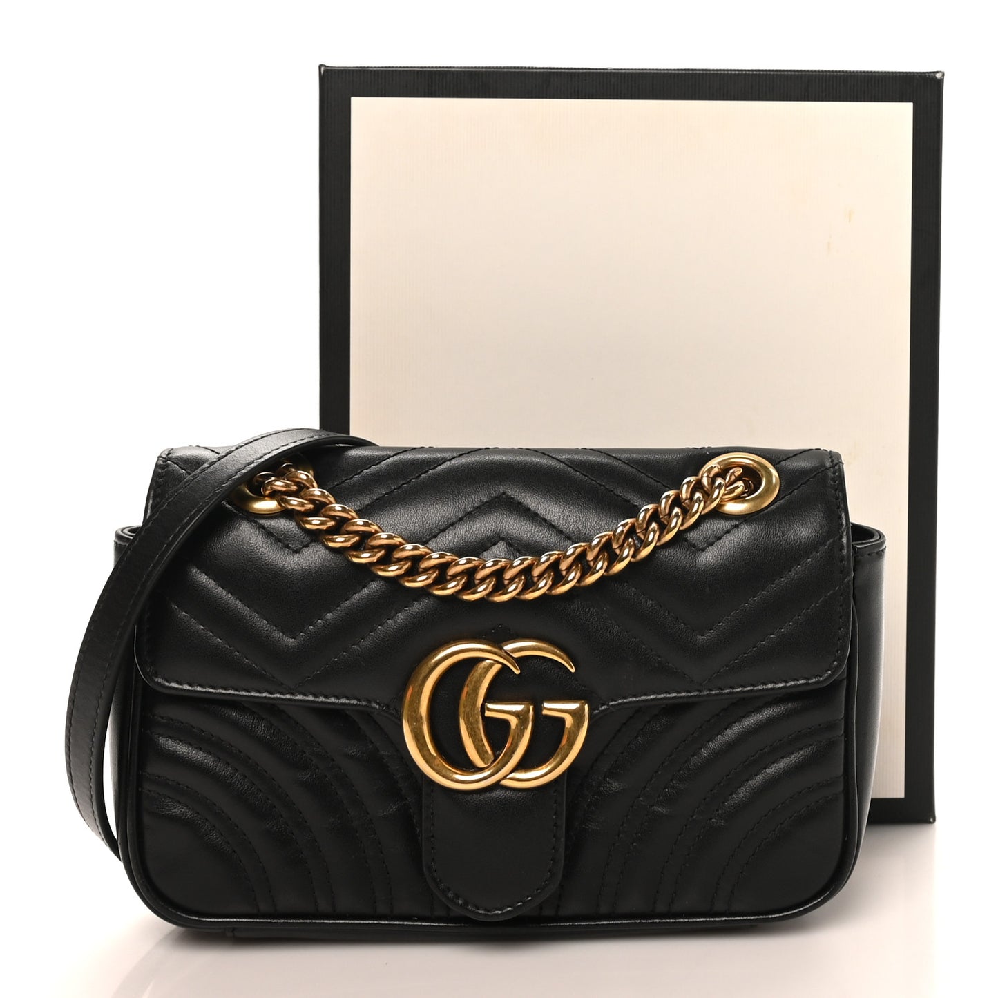 Calfskin Matelasse Mini GG Marmont Shoulder Bag Black