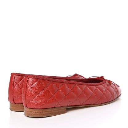 Chanel Caviar Quilted CC Cap Toe Ballerina Flats 40.5 Red 4 of 15
