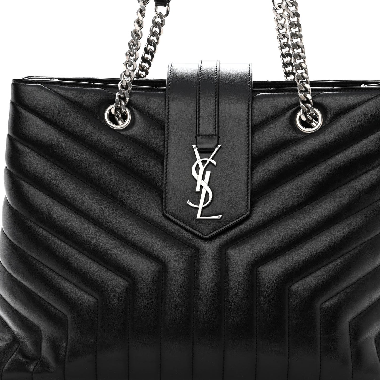 Calfskin Y Quilted Monogram Large Loulou Shopper Black