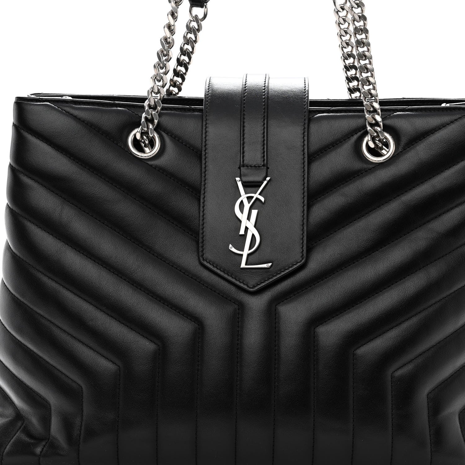 Saint Laurent Calfskin Y Quilted Monogram Large Loulou Shopper Black 8 of 10