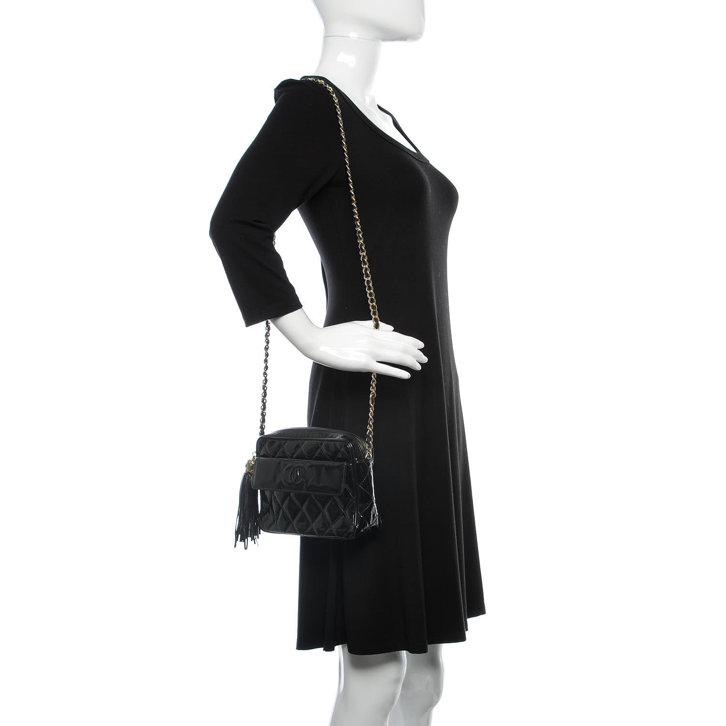 Patent Quilted Tassel Camera Case Black