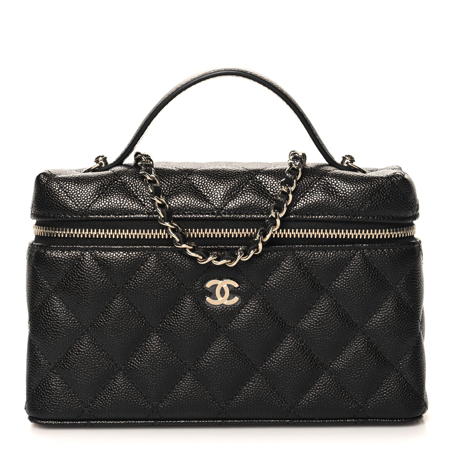 Caviar Quilted Top Handle Slim Vanity With Chain Black