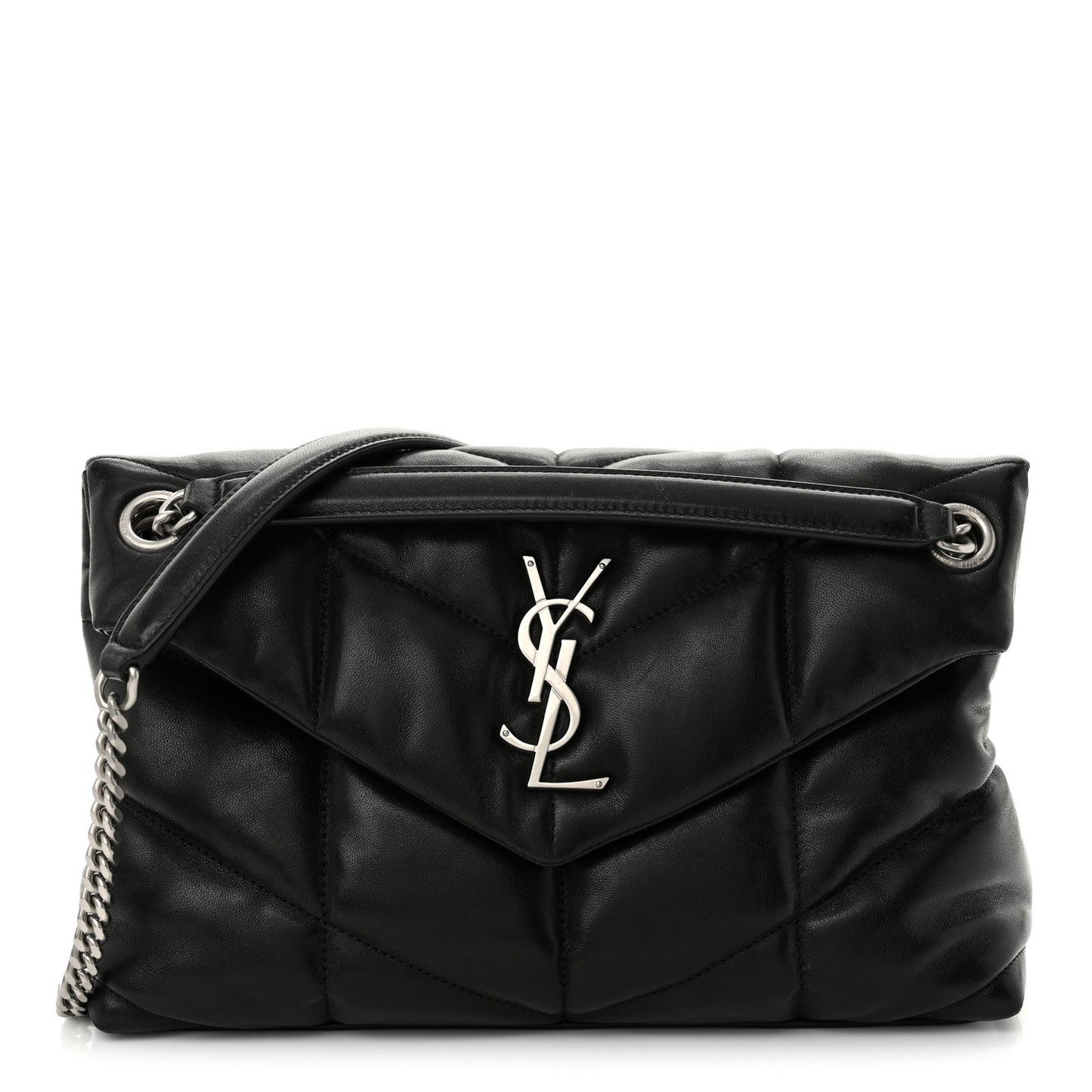 Lambskin Quilted Small Loulou Puffer Monogram Chain Satchel Black