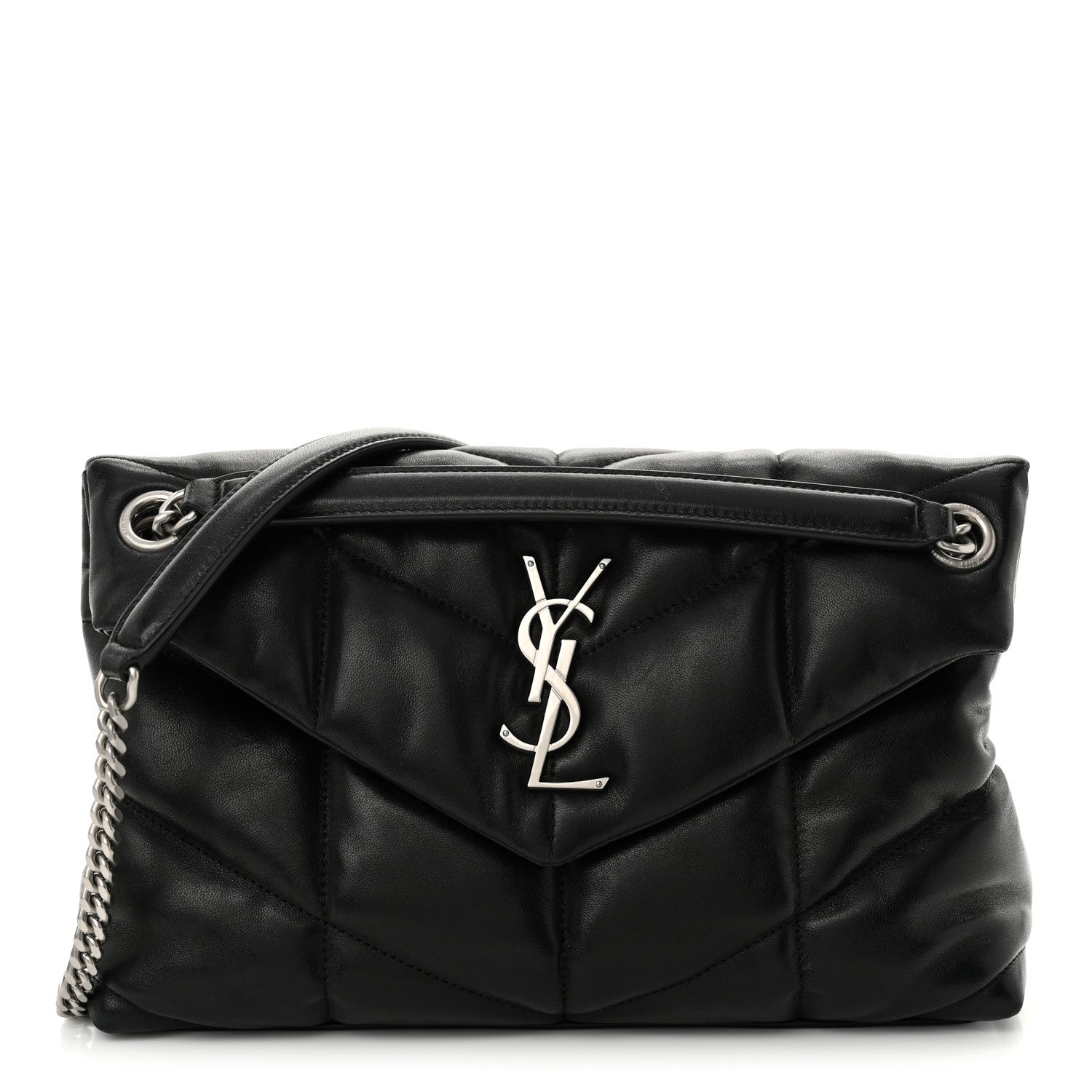 Saint Laurent Lambskin Quilted Small Loulou Puffer Monogram Chain Satchel Black 1 of 10
