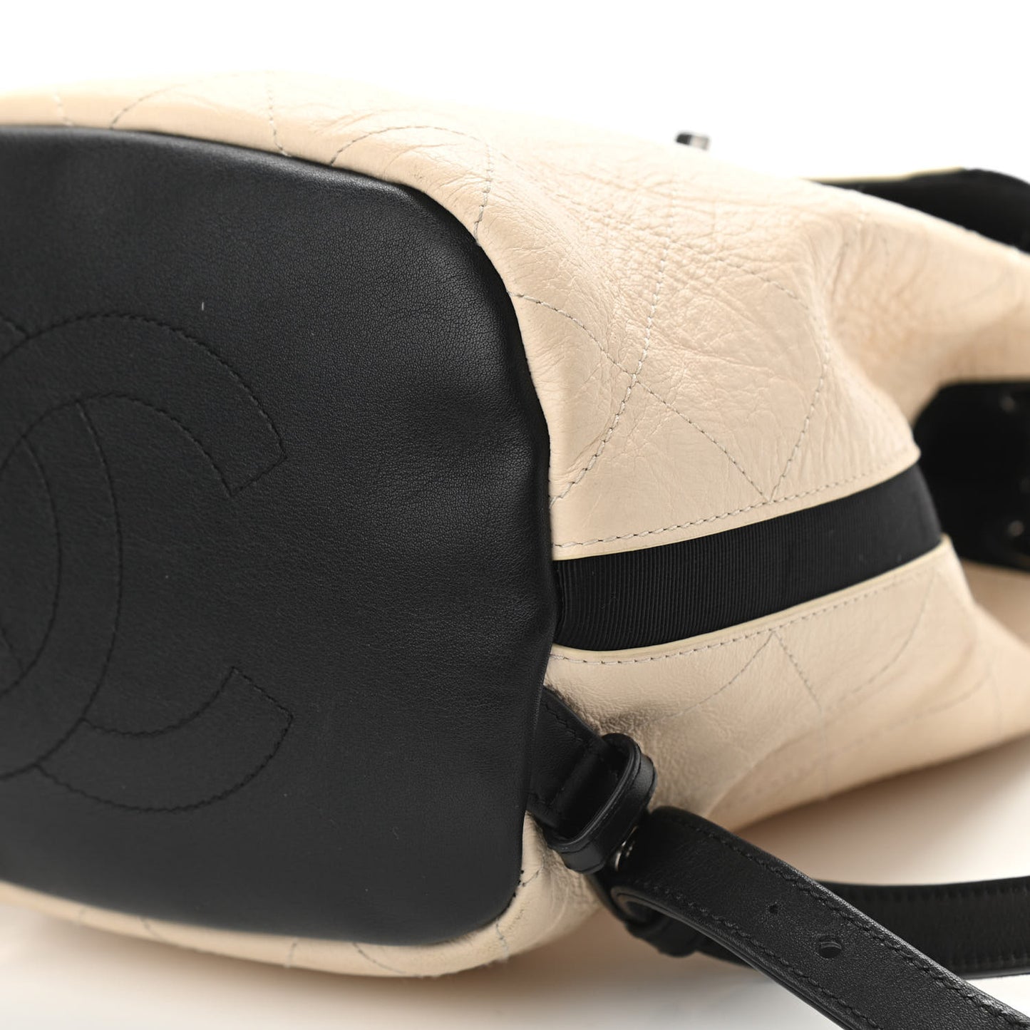 Crumpled Grained Calfskin Quilted Backpack Beige Ivory Black