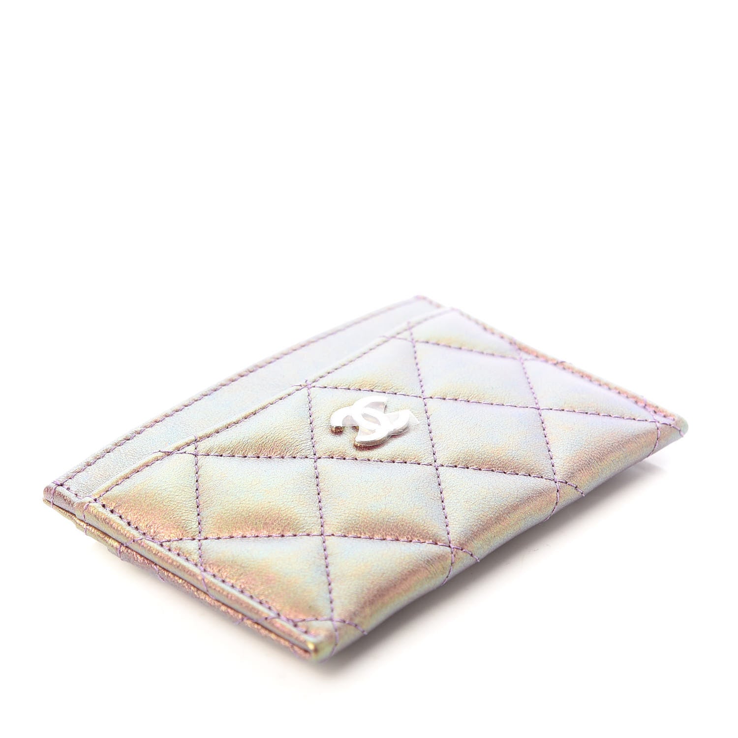 Chanel Iridescent Lambskin Quilted Card Holder Purple 4 of 9