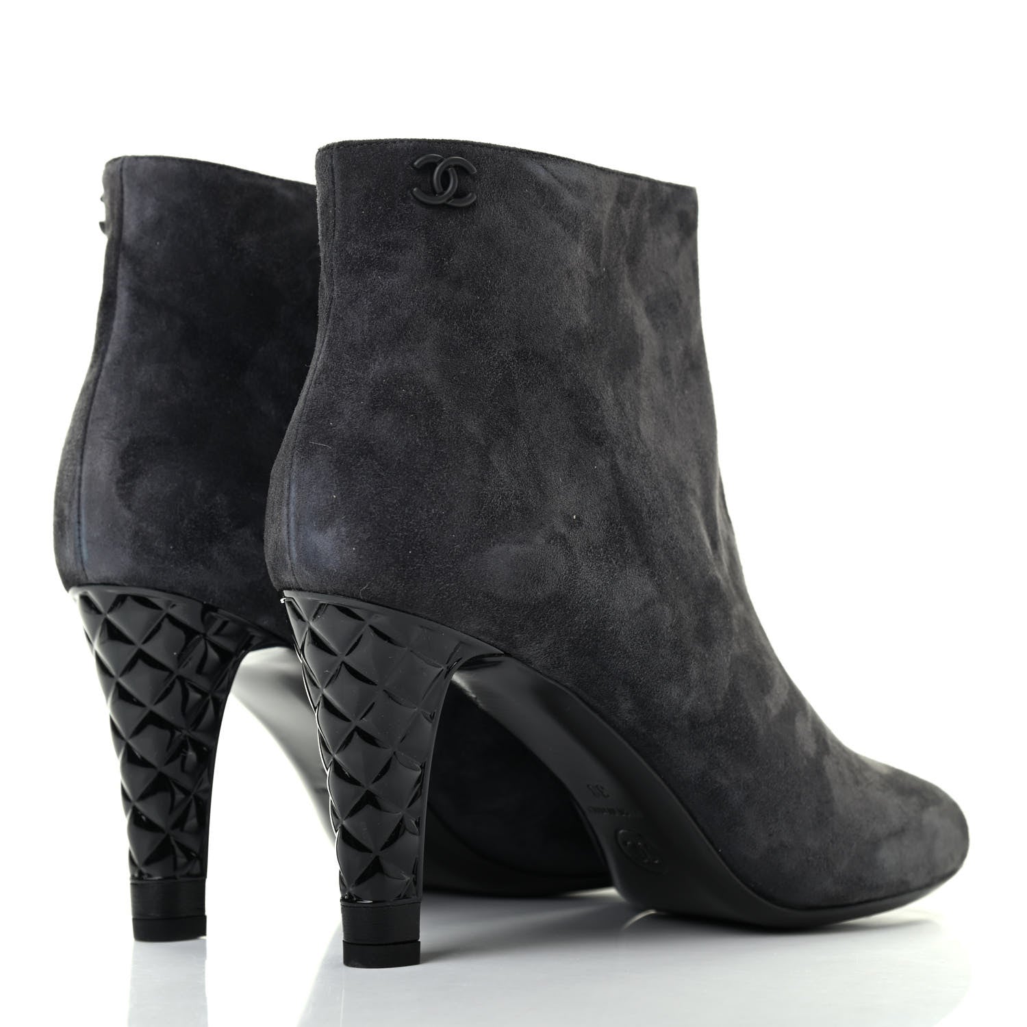 Chanel Suede Calfskin Patent Quilted Peep Toe Short Boots 38 Dark Grey 4 of 11