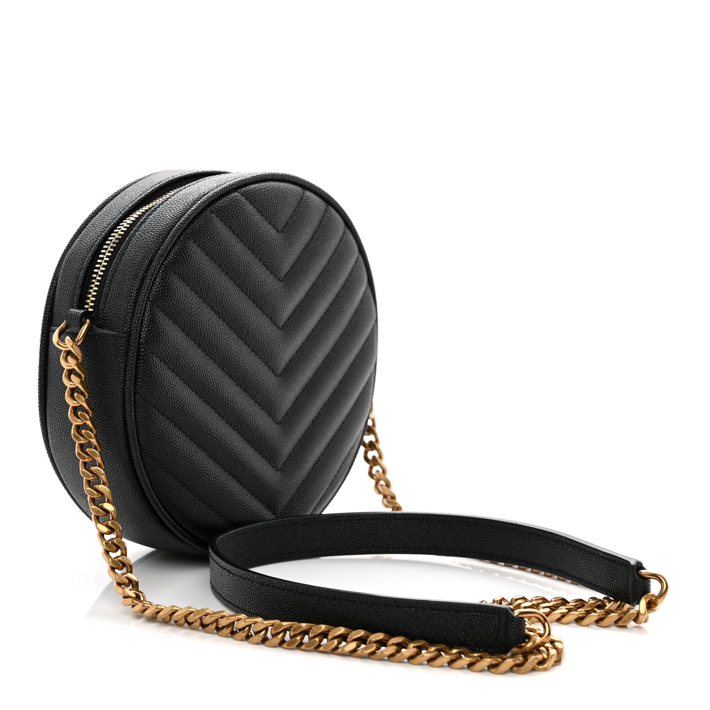 Grain De Poudre Matelasse Chevron Quilted Round Vinyle Camera Bag Black