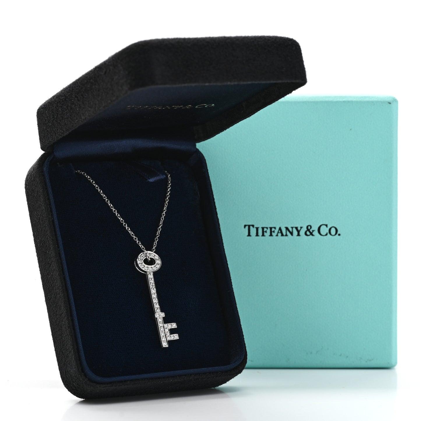 Platinum Diamond Oval Key Pendant Necklace