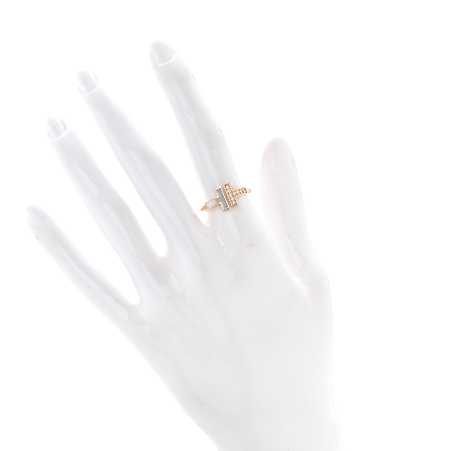 18K Rose Gold Diamond Mother of Pearl T Wire Ring 50 5.5