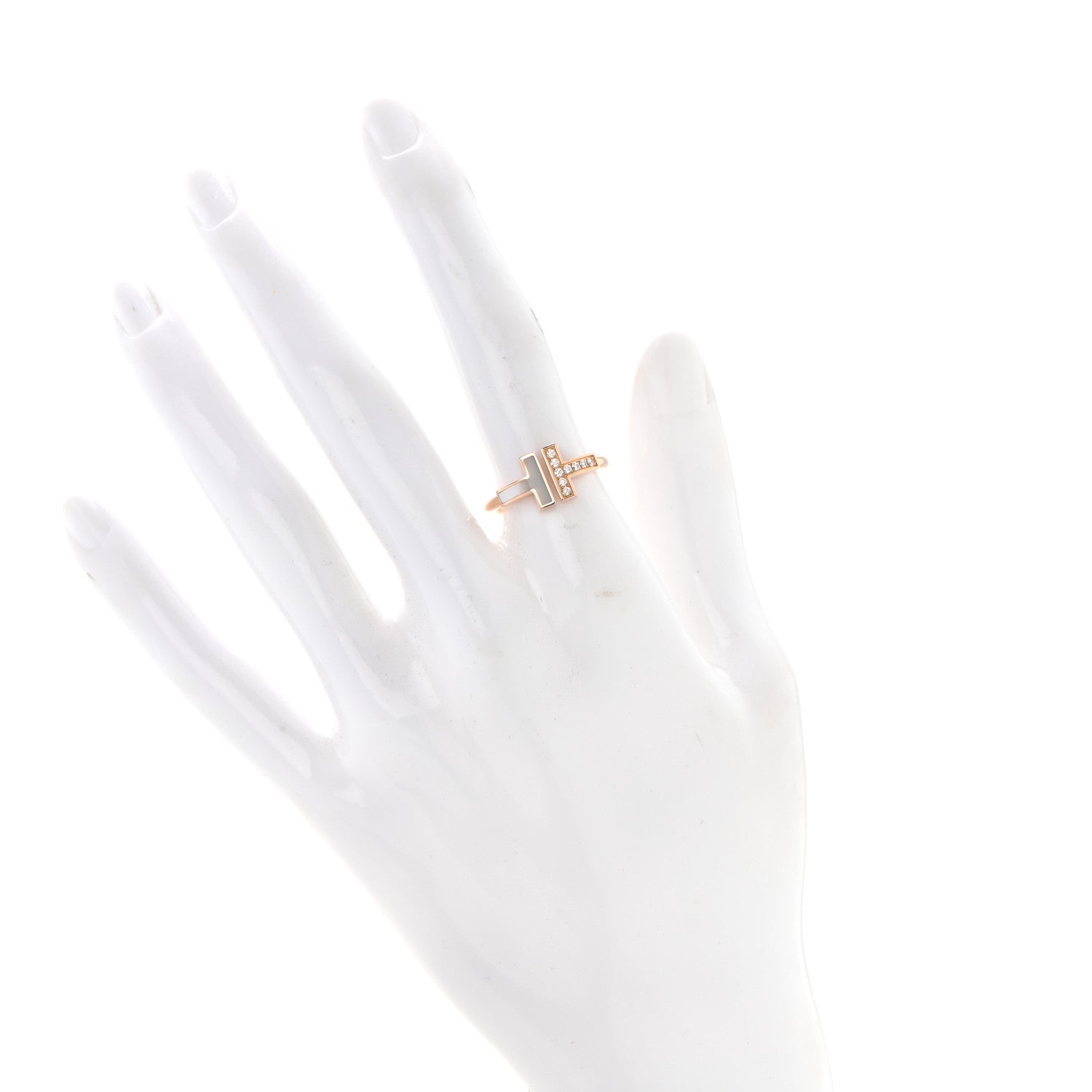 Tiffany 18K Rose Gold Diamond Mother of Pearl T Wire Ring 50 5.5 2 of 5