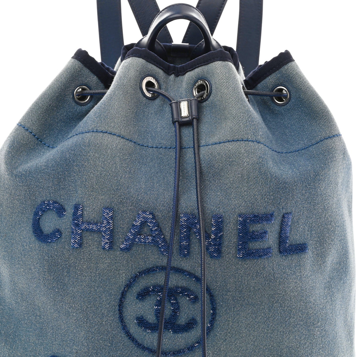 Canvas Sequin Large Deauville Backpack Blue