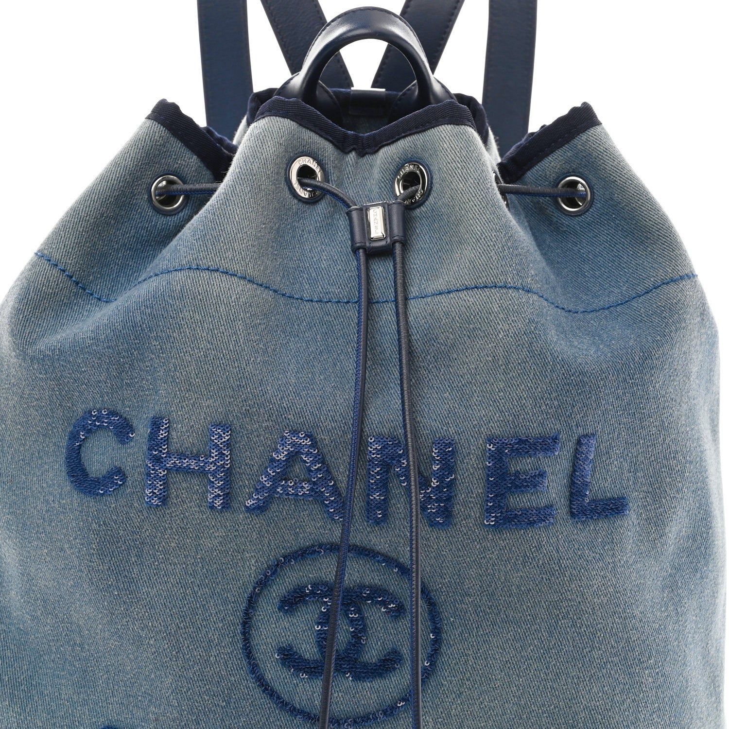 Chanel Canvas Sequin Large Deauville Backpack Blue 8 of 10