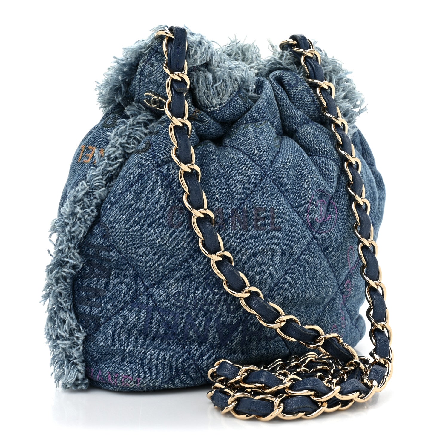 Chanel Denim Quilted Small Mood Bucket With Chain Blue Multicolor 3 of 9