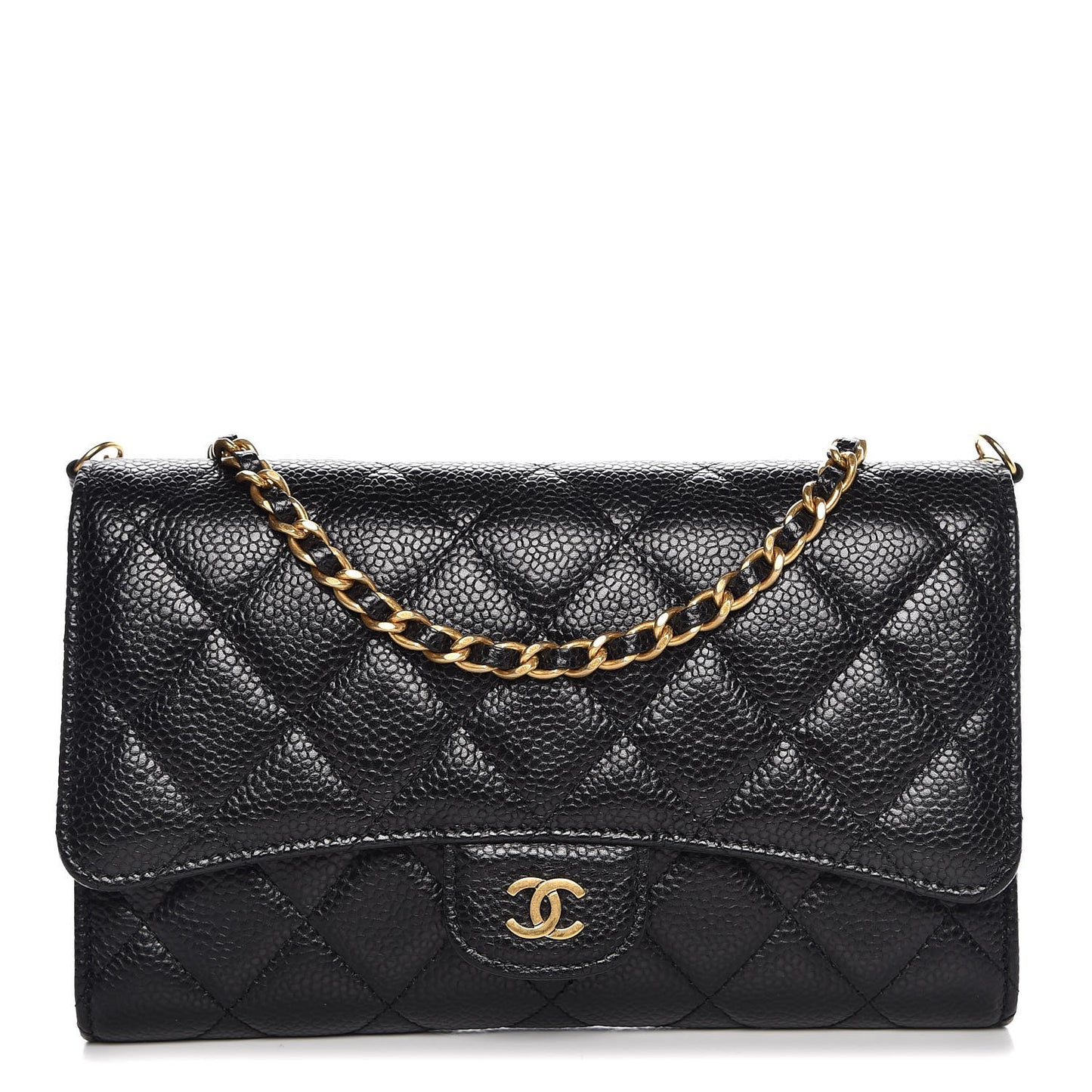 Caviar Quilted Wallet on Removable Chain Black