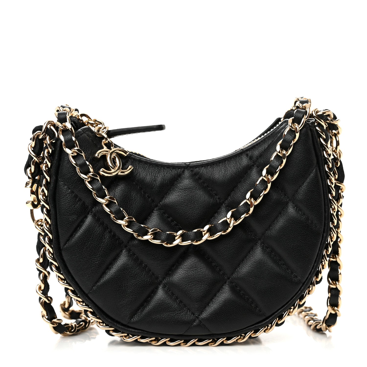 Chanel Lambskin Quilted Mini Chain Around Hobo Black 1 of 11