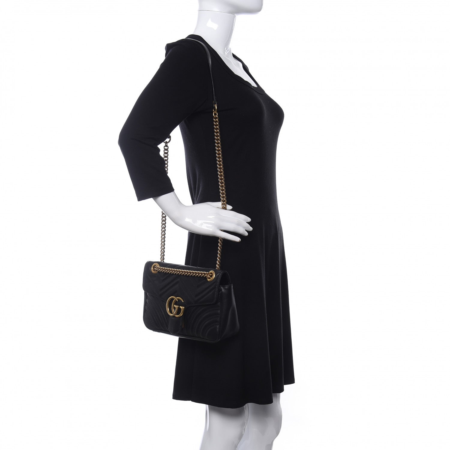 Gucci Calfskin Matelasse Small GG Marmont Shoulder Bag Black 2 of 10