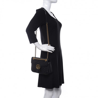Gucci Calfskin Matelasse Small GG Marmont Shoulder Bag Black 2 of 10