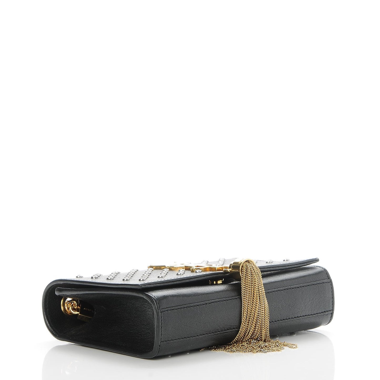 Calfskin Crystal Studded Small Classic Monogram Kate Tassel Satchel Black