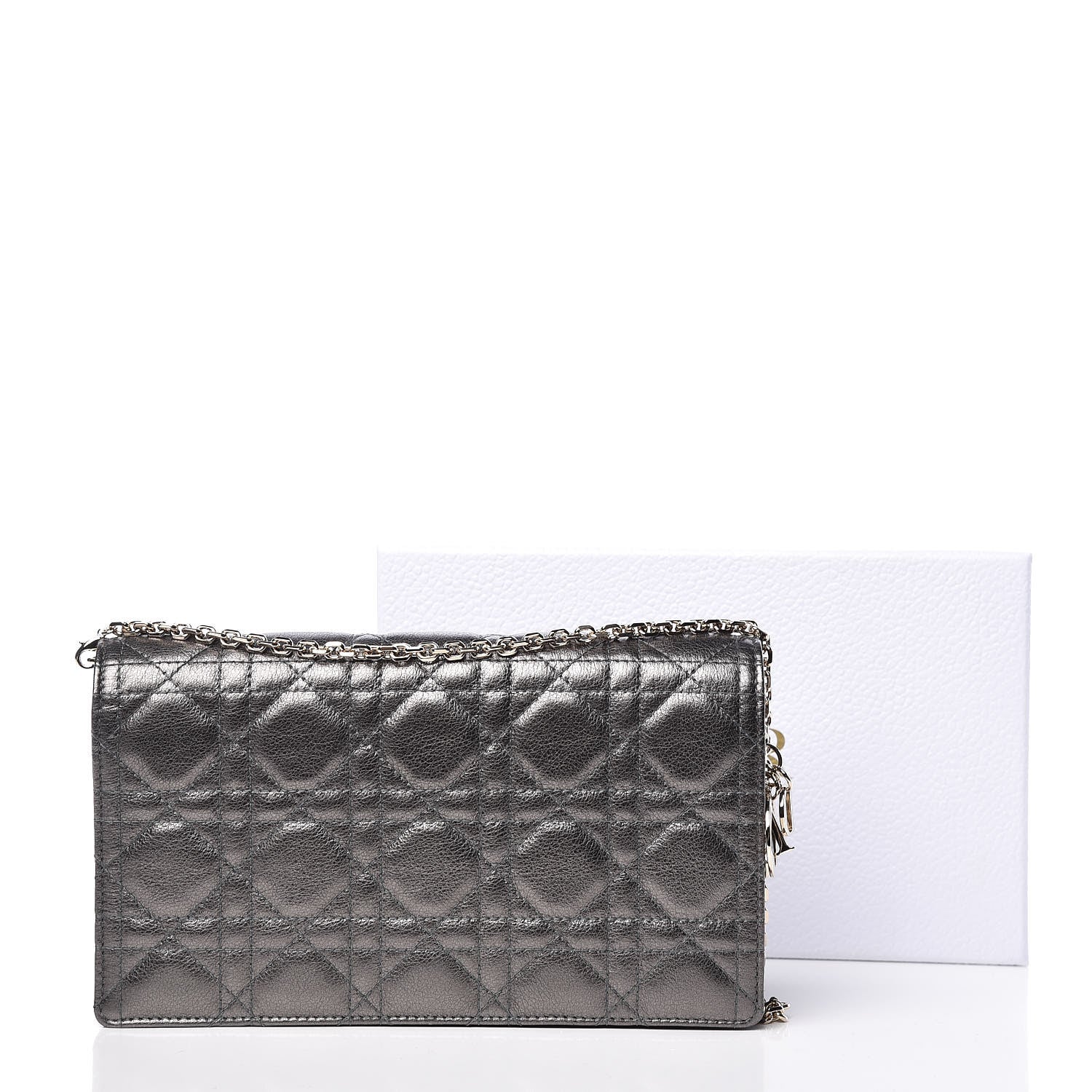 Christian Dior Metallic Calfskin Cannage Lady Dior Convertible Clutch Gunmetal 14 of 14