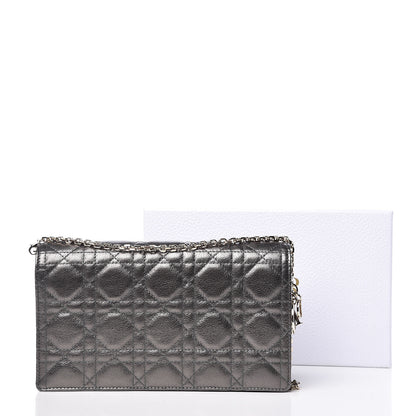 Christian Dior Metallic Calfskin Cannage Lady Dior Convertible Clutch Gunmetal 14 of 14