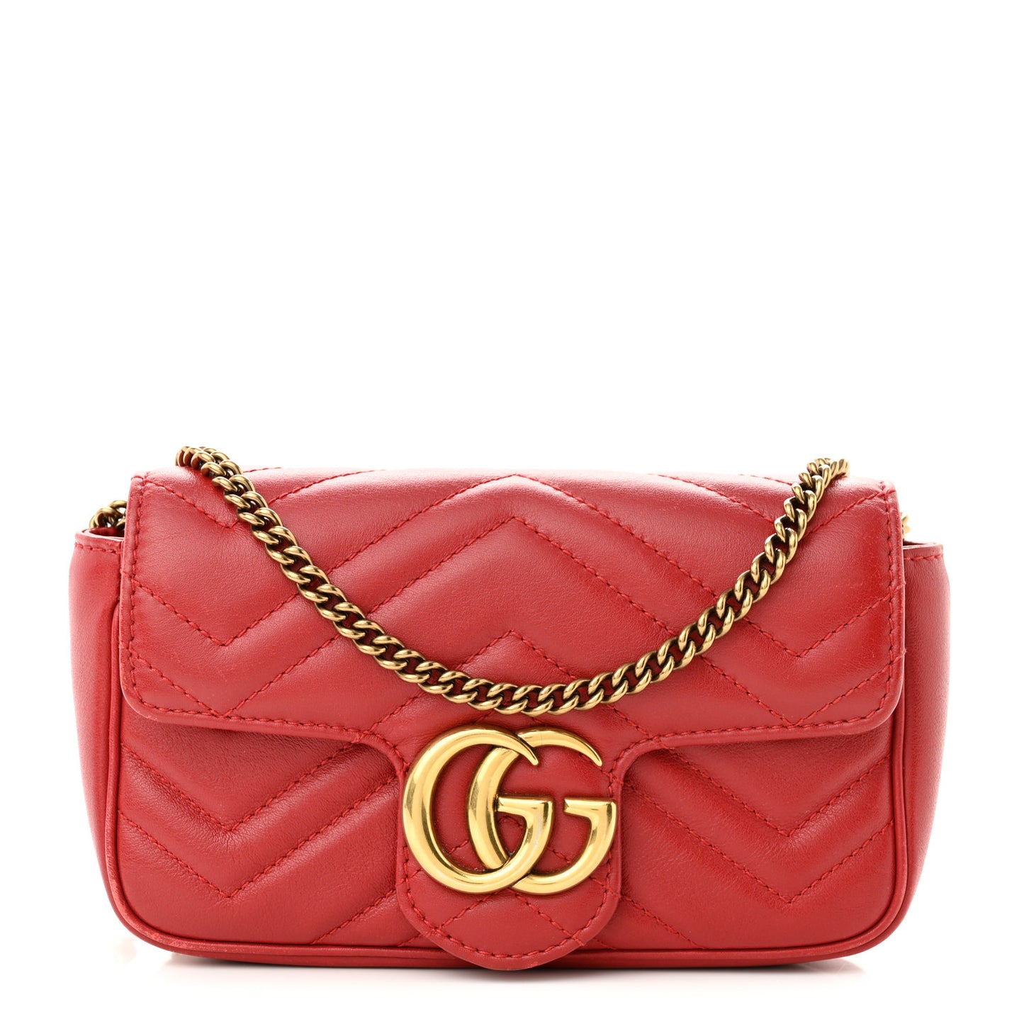 Calfskin Matelasse Super Mini GG Marmont Shoulder Bag Hibiscus Red