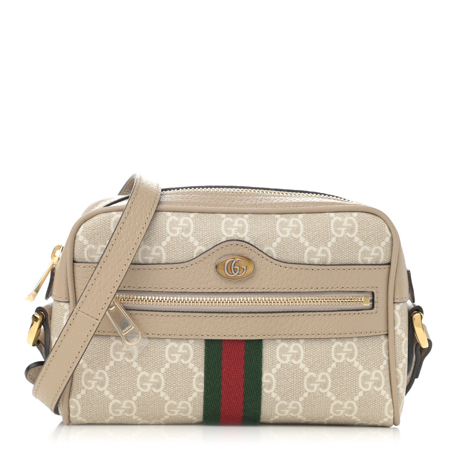 Gucci GG Supreme Monogram Textured Calfskin Web Mini Ophidia Shoulder Bag Beige Mystic White Oatmeal 1 of 11