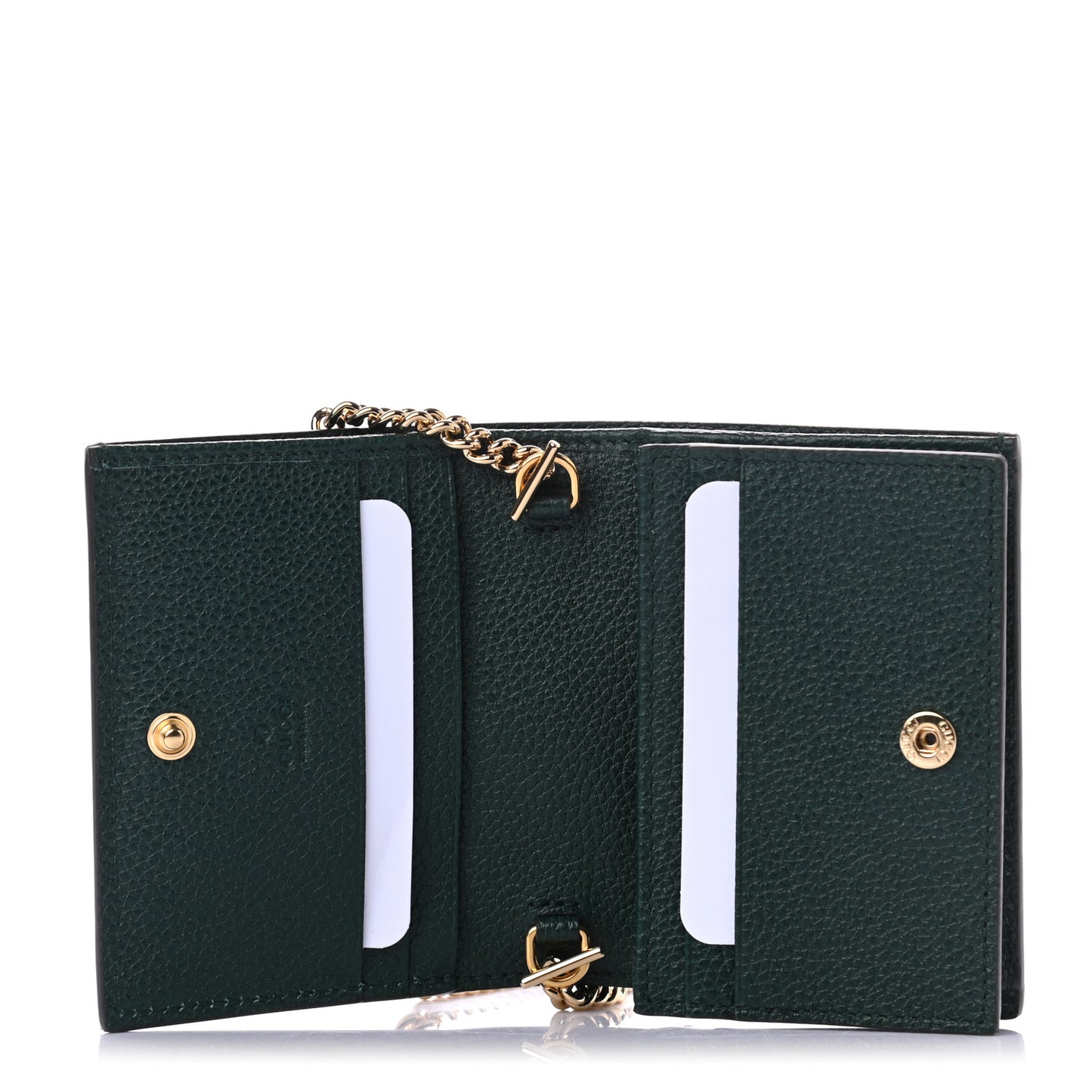 Grainy Calfskin Zumi Chain Card Case Wallet Vintage Green