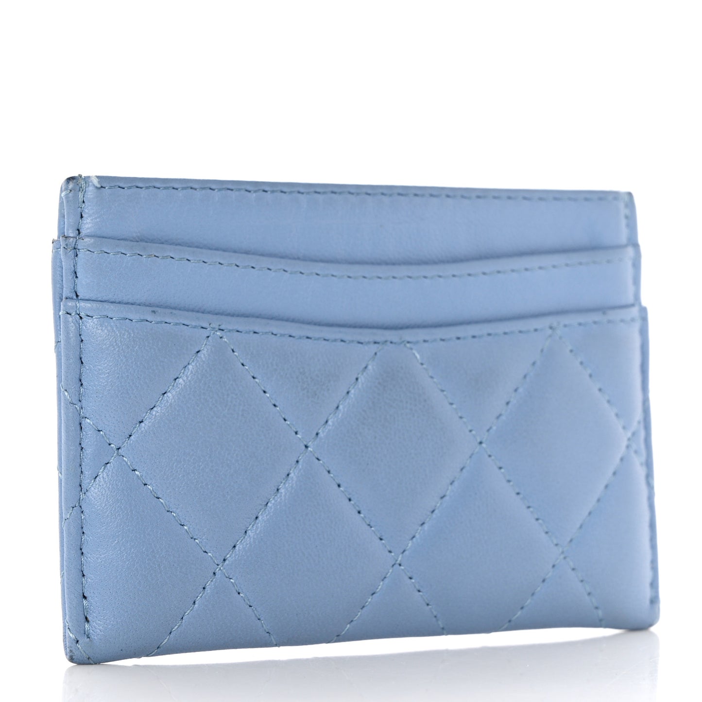 Lambskin Quilted Card Holder Light Blue