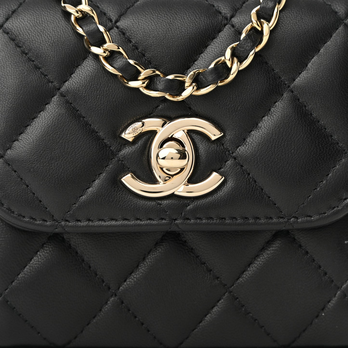 Lambskin Quilted Mini Trendy CC Clutch With Chain Black