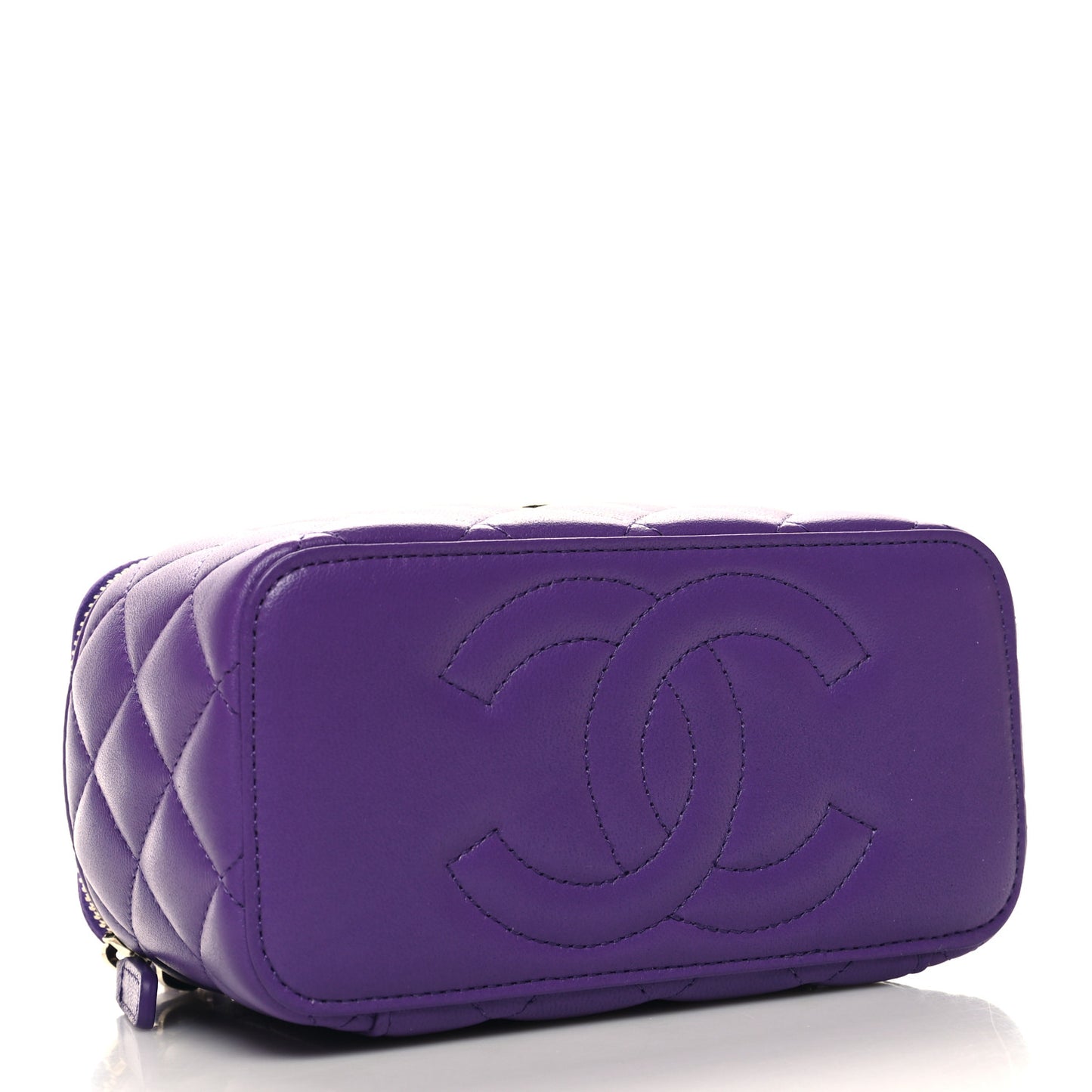 Lambskin Quilted Small Top Handle Vanity Case With Chain Purple