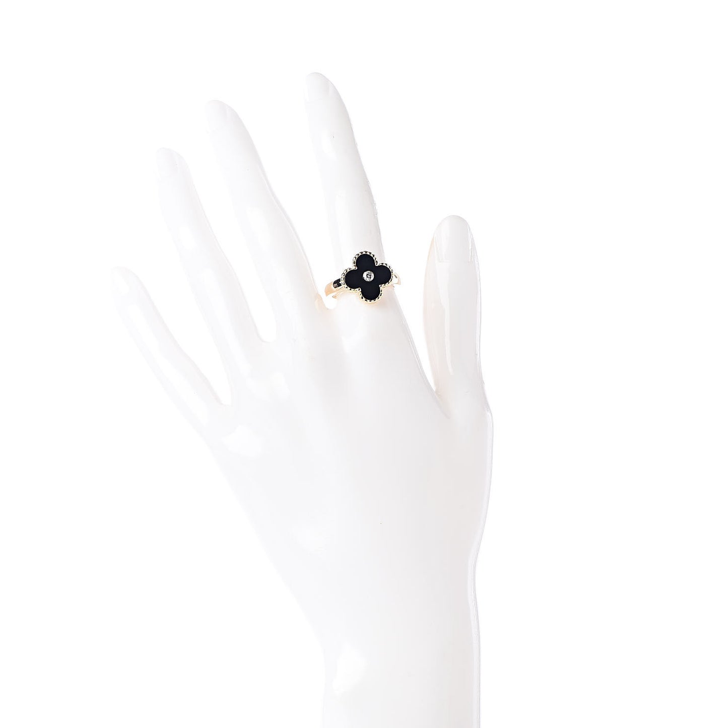 18K Yellow Gold Black Onyx Diamond Vintage Alhambra Ring 54 6.75