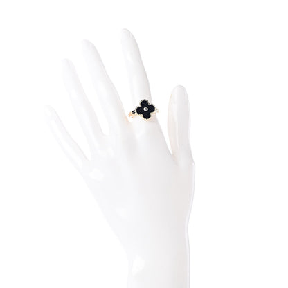 Van Cleef & Arpels 18K Yellow Gold Black Onyx Diamond Vintage Alhambra Ring 54 6.75 2 of 5