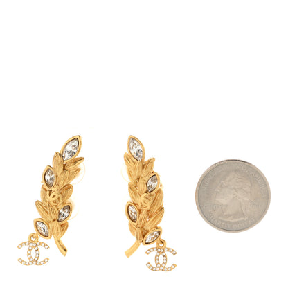 Chanel Crystal Sparkling Wheat CC Clip On Earrings Gold 2 of 5
