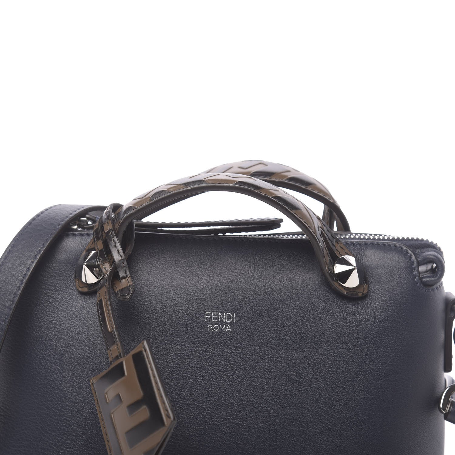 Fendi Vitello Dolce Bi-Color FF 1974 Embossed Mini By The Way Boston Bag Midnight Maya Black 8 of 10