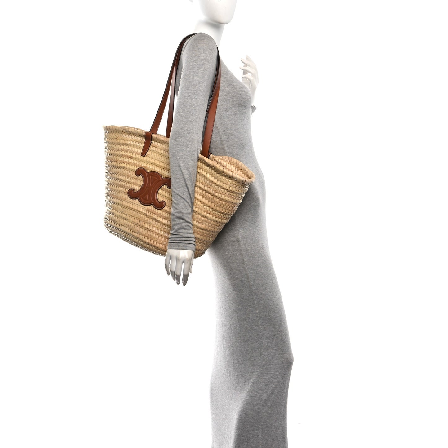 Raffia Calfskin Triomphe Medium Panier Tan