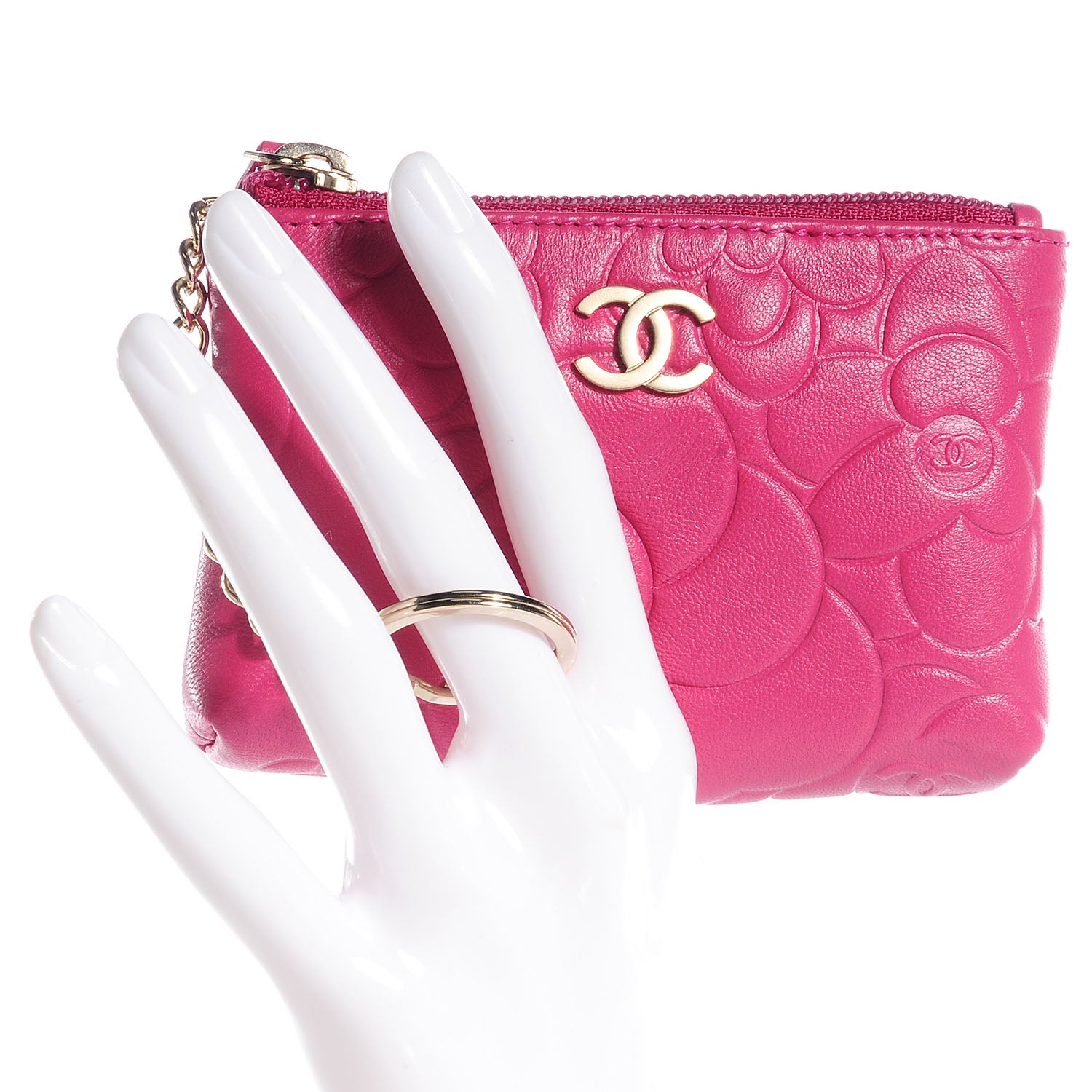 Chanel Lambskin Camellia Embossed Key Holder Case Fuchsia 2 of 7