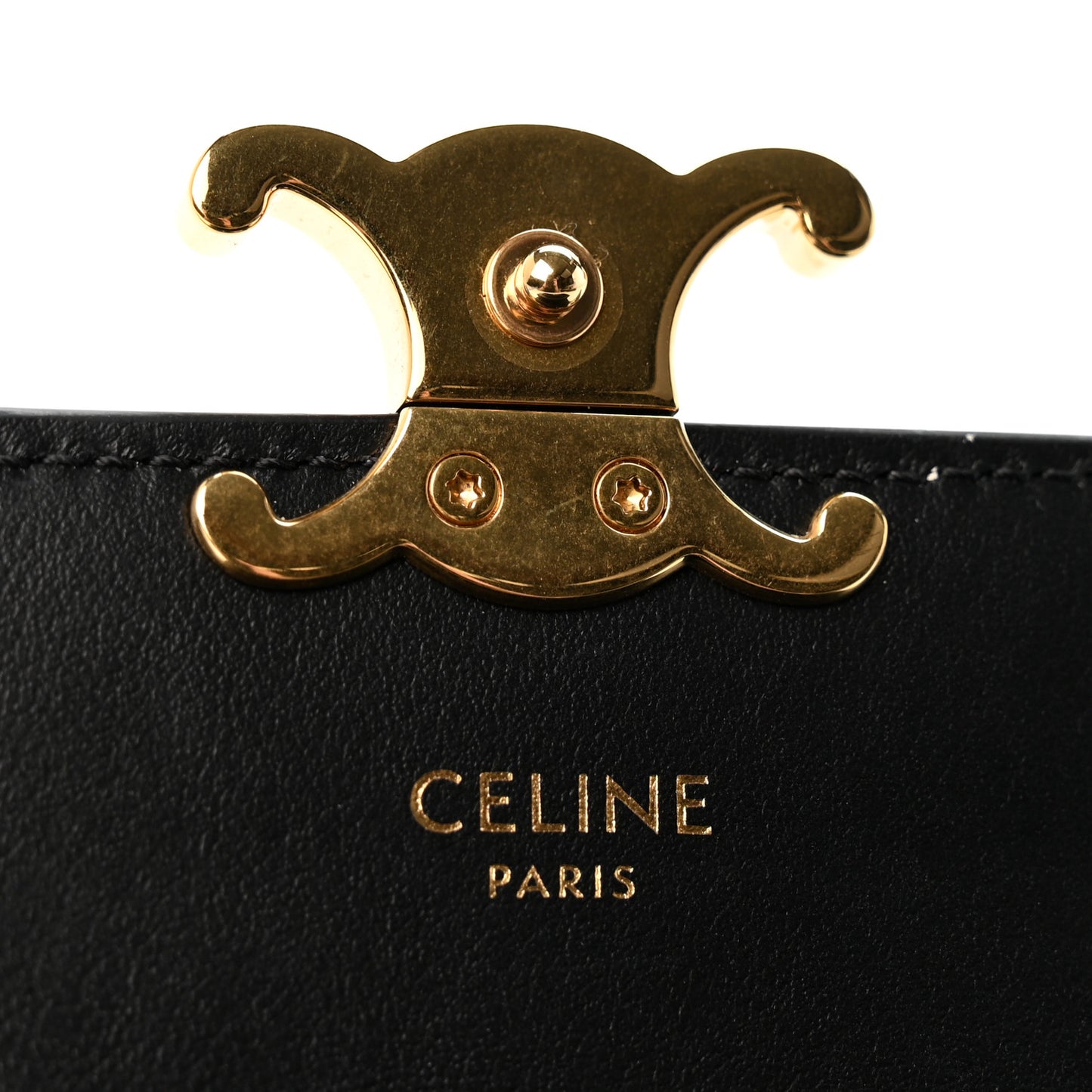Shiny Calfskin Triomphe Flap Card Holder Black