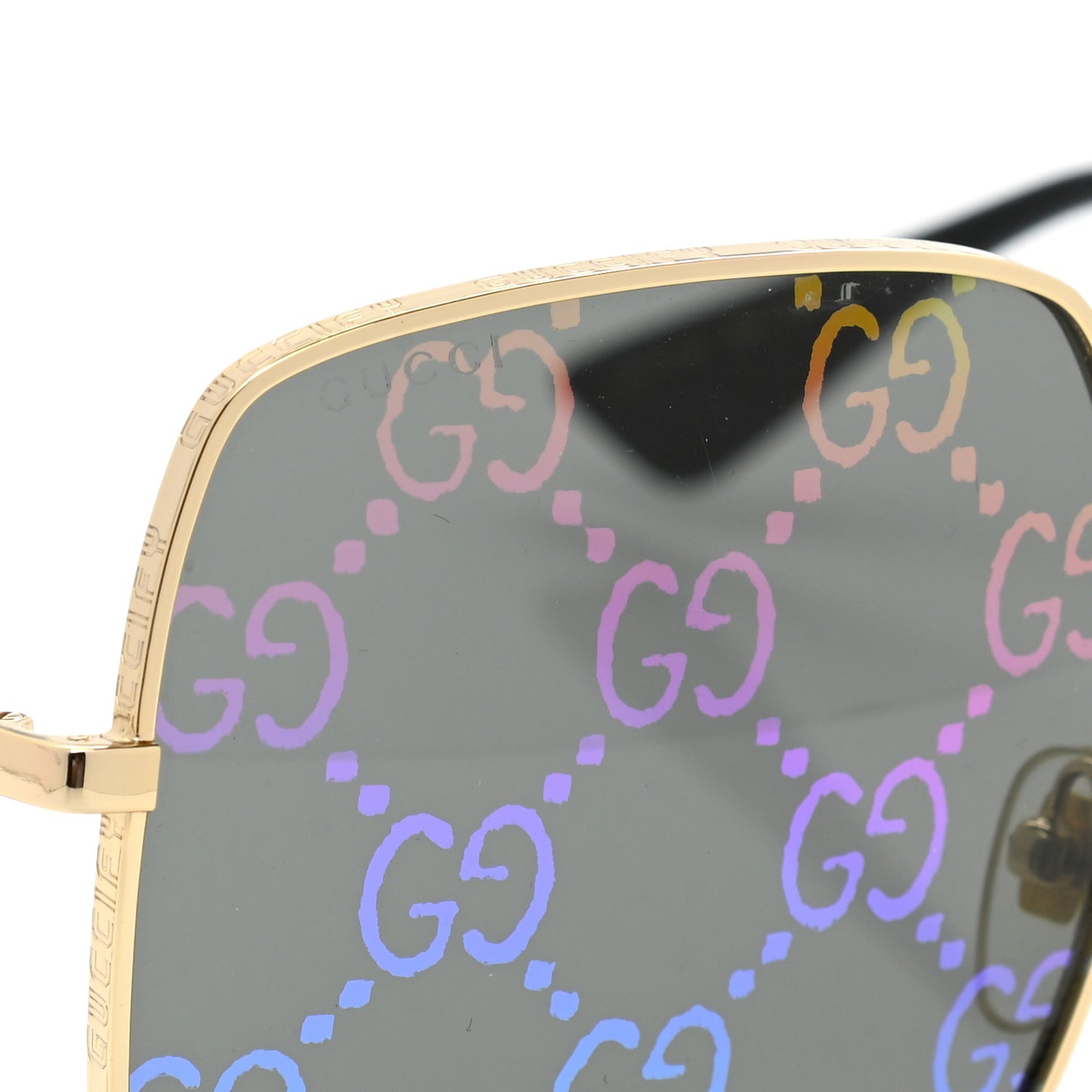 Metal Rectangular Frame Sunglasses GG0414S Gold Multicolor