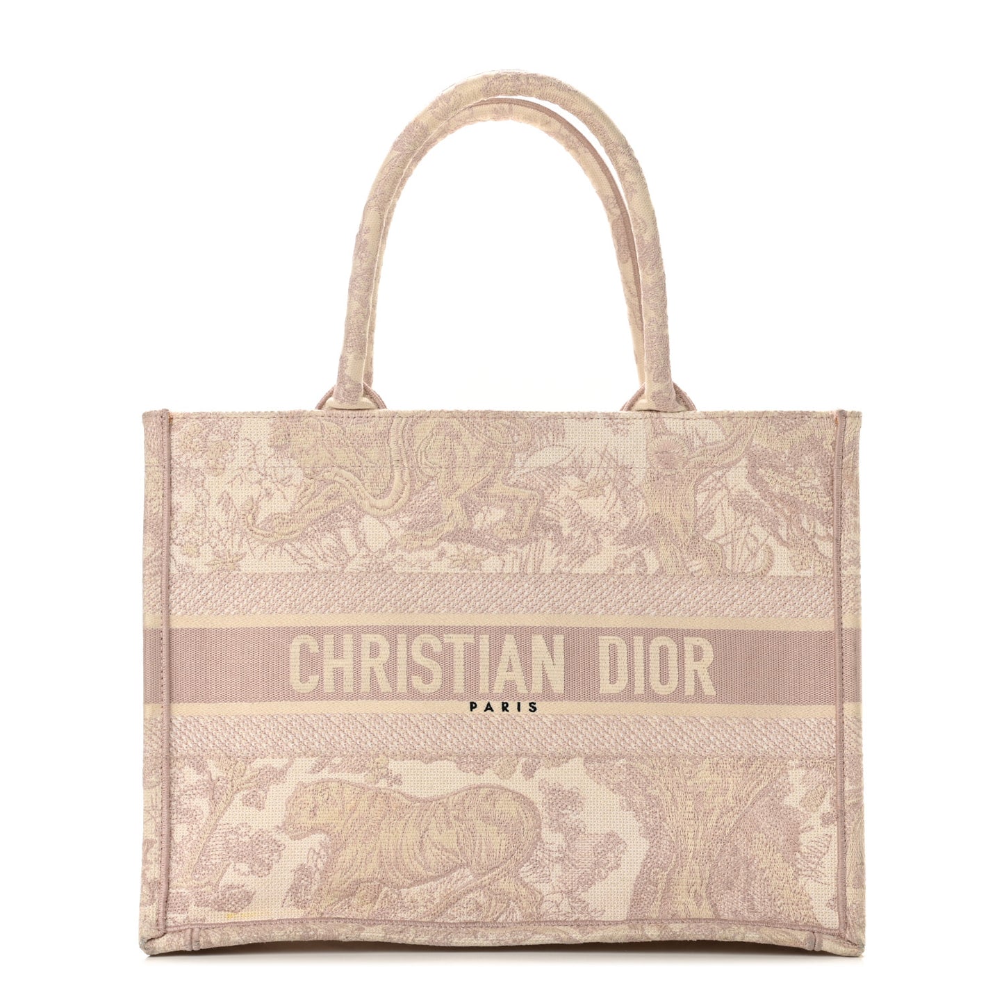 Canvas Toile De Jouy Embroidered Medium Book Tote Pink