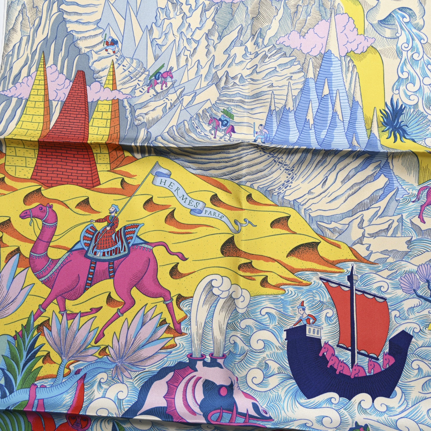 Hermes Silk Cosmographia Universalis Scarf 90 Turquoise Jaune Rose 2 of 5