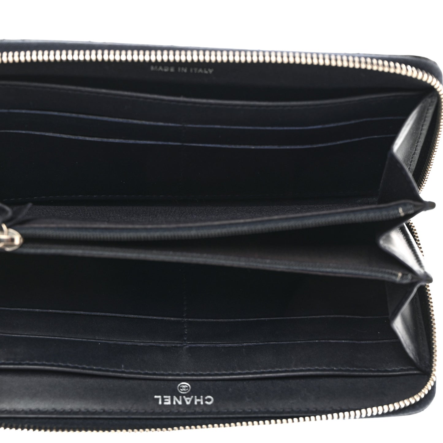 Patent Quilted Zip Around Wallet Navy