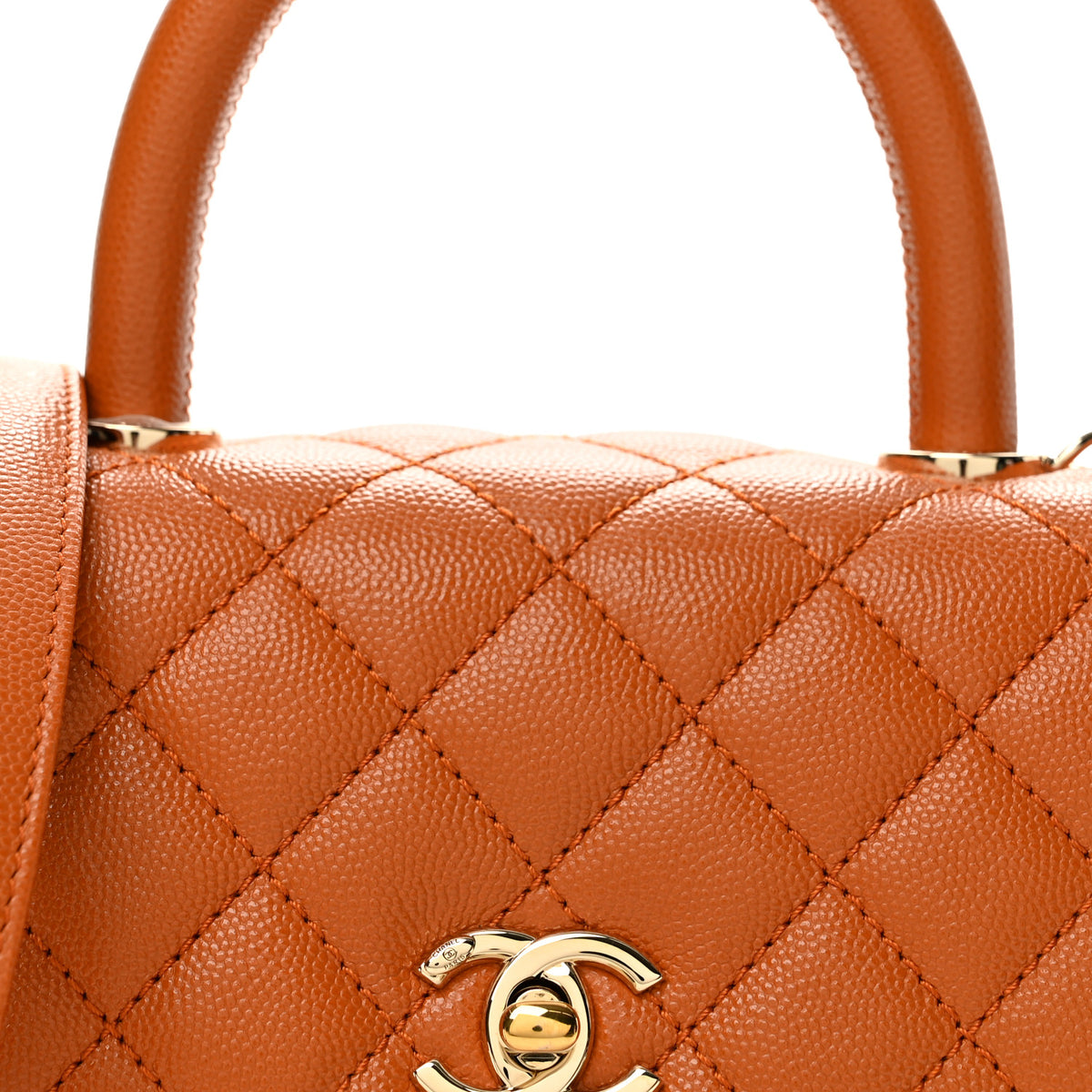 Caviar Quilted Mini Coco Handle Flap Light Brown