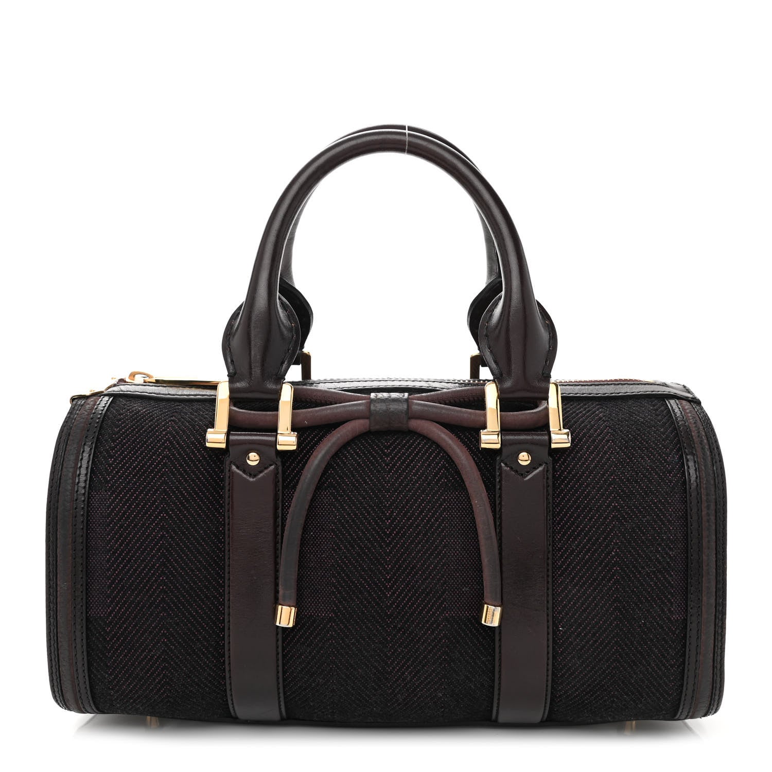 Burberry Prorsum Jacquard Tweed Medium Barrel Bag Dark Brown 1 of 10