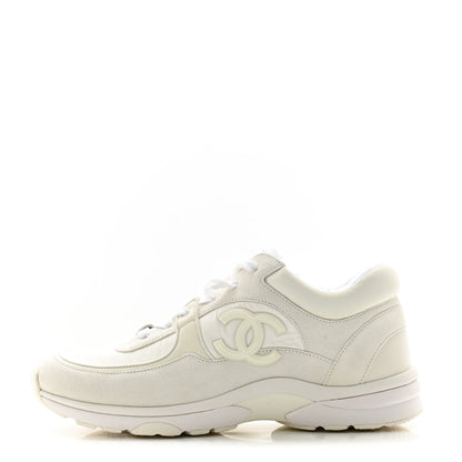 Chanel Nylon Calfskin Suede Fabric CC Sneakers 39.5 White 1 of 10